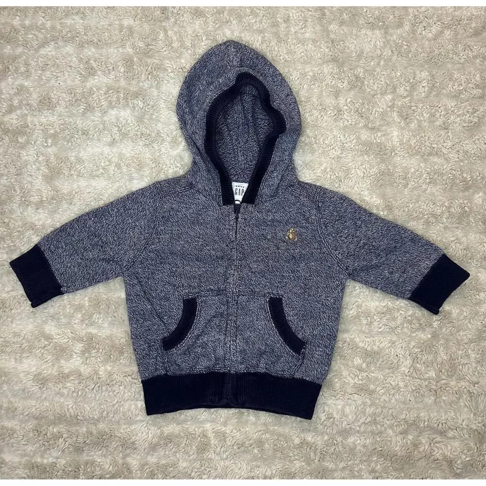 baby GAP classic blue cotton heather full zip hoodie/hooded jacket Size 3-6M